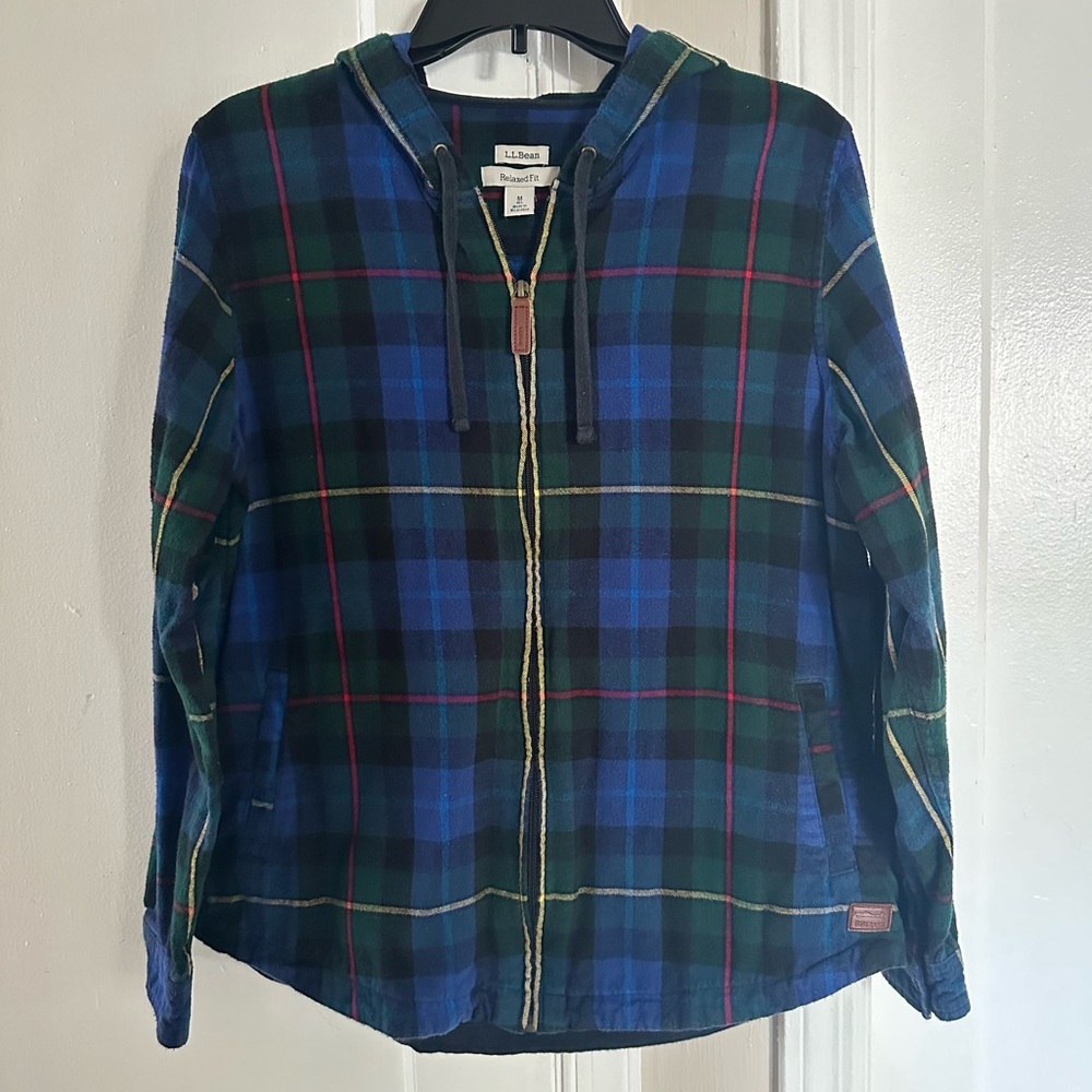 L.L. Bean Women's Plaid Flannel Shirt, Relaxed Zip Hoodie